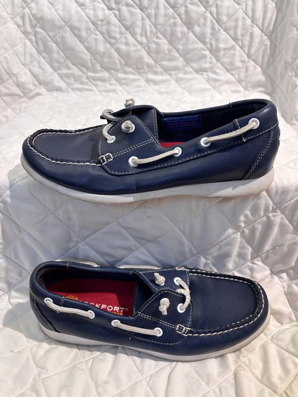Rockport Washable Footwear Navy Blue Leather Boat Shoes